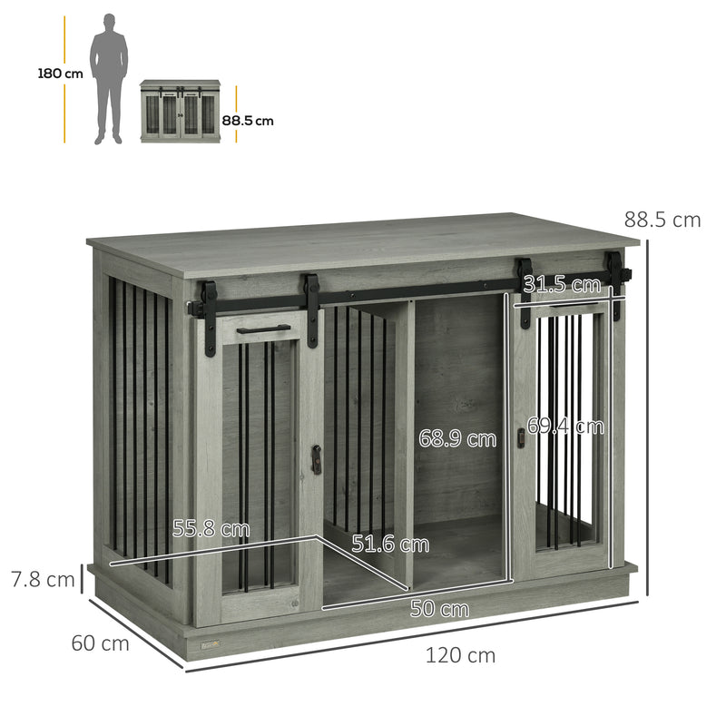 Large Dog Crate Furniture with Divider Double Cage for Small Dogs Indoor Use Grey
