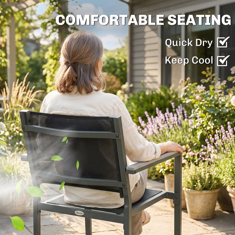 Garden Dining Set for 6 with Stackable Chairs and Wipe Clean Table, Grey & Black Outsunny