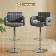 HOMCOM Bar Stools Adjustable Swivel Kitchen Chairs with Backrest Armrest Set of 2 PU Leather Grey AOSOM