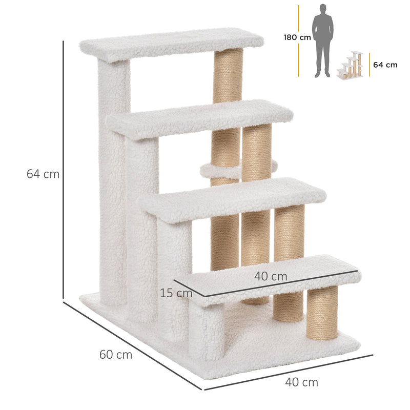 4 Step Cat Climbing Ladder With Scratching Posts Toy Ball And Platforms For Indoor Use White