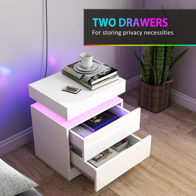 Bedside Tables Set with LED Lighting and Storage Drawers for Modern Bedrooms White