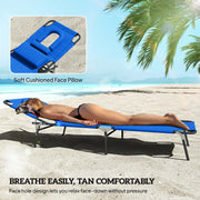 Blue Folding Sun Lounger Set of 2 with Adjustable Backrest and Face Hole for Garden Use