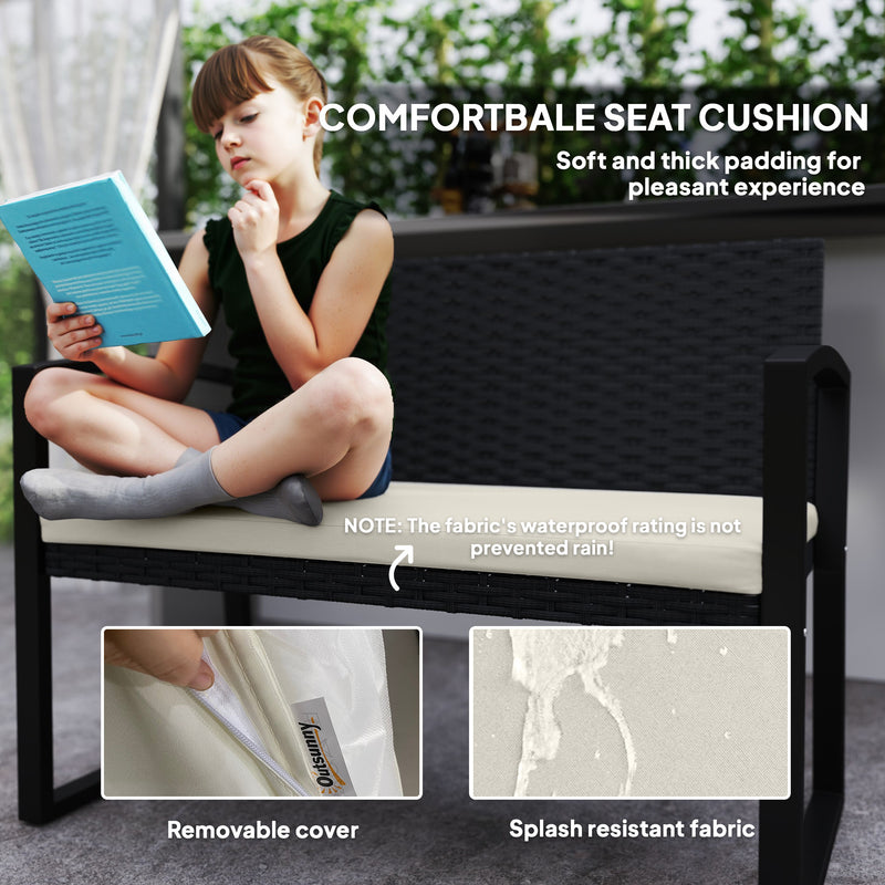 Two Seater Rattan Garden Bench with Cushions in Beige and Black by Outsunny