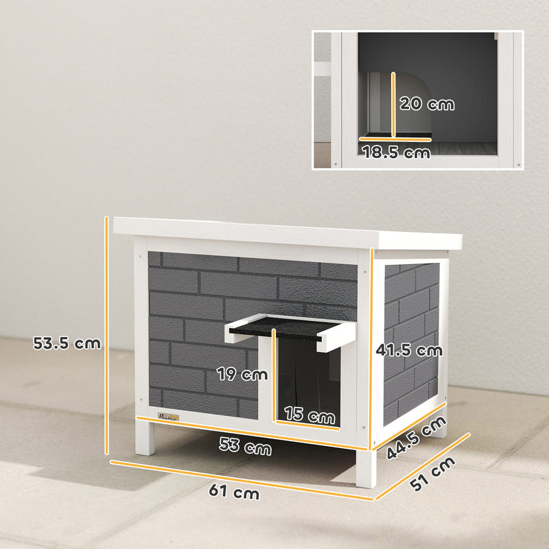 Insulated Outdoor Cat House Shelter - Flip Up Roof for Feral Cats, Grey & White PawHut