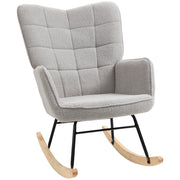 Wingback Nursery Rocking Chair With Berber Fleece Ideal for Nursing and Relaxing Light Grey