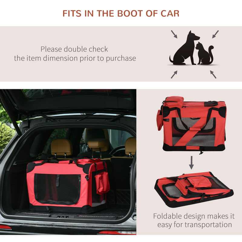 Foldable Soft Pet Carrier for Small Dogs and Cats with Mesh Windows and Storage Bags, Red