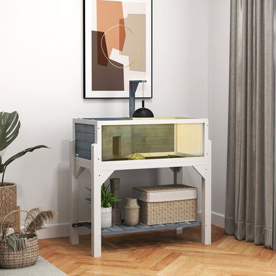 Wooden Tortoise House with Storage Shelf Clear Windows Lamp Holder and Tray Grey by PawHut