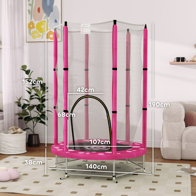 Pink 4.6ft Toddler Trampoline with Safety Net for Indoor and Outdoor Use Ages 3-6 by AIYAPLAY AOSOM