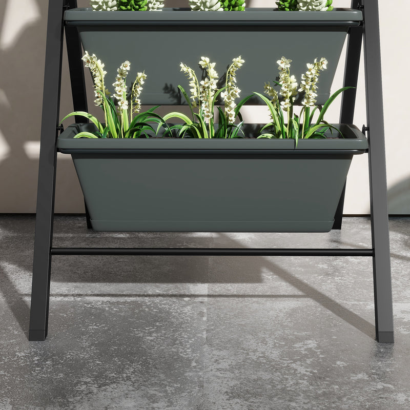 Grey 5 Tier Vertical Garden Planter Stand With Containers For Vegetables And Flowers