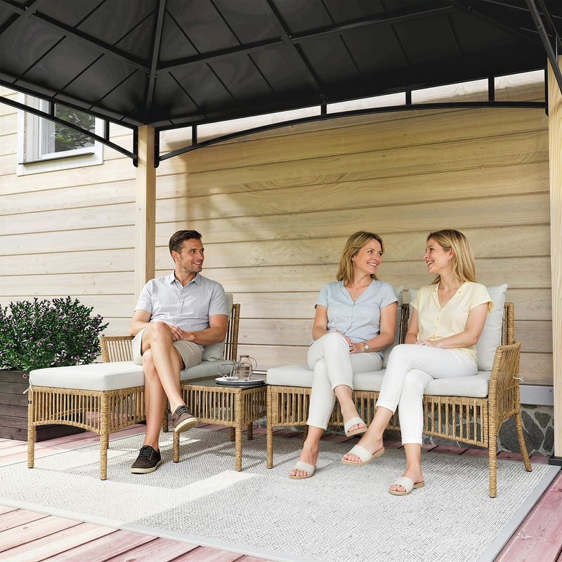 Rattan Garden Furniture Set with Loveseat Chaise Lounge and Coffee Table for Outdoor Relaxing Cream White