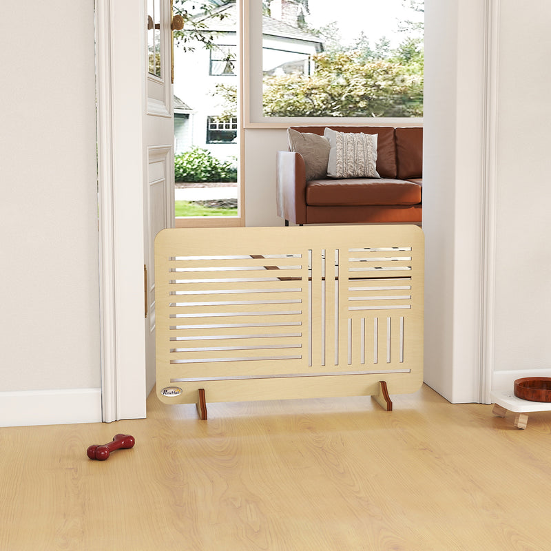 Freestanding Wooden Pet Gate for Small Dogs with Stable Feet 75 x 51 cm Natural Wood AOSOM