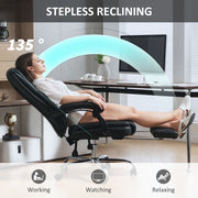 Reclining Faux Leather Office Chair With Footrest For All Day Comfort Black