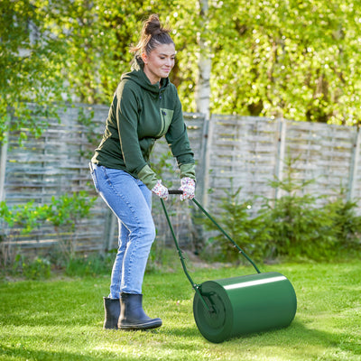 63L Heavy Duty Garden Lawn Roller Drum Steel Water or Sand Filled Dark Green by Outsunny