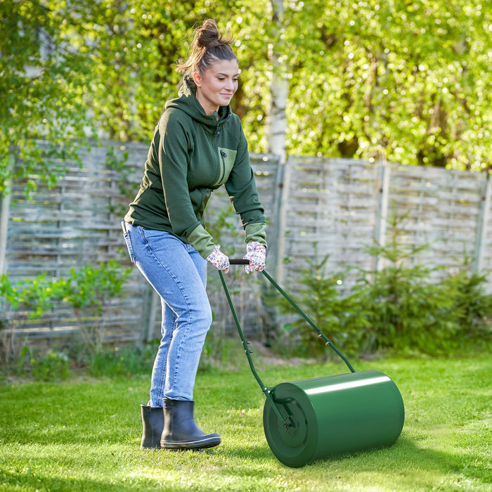 63L Heavy Duty Garden Lawn Roller Drum Steel Water or Sand Filled Dark Green by Outsunny