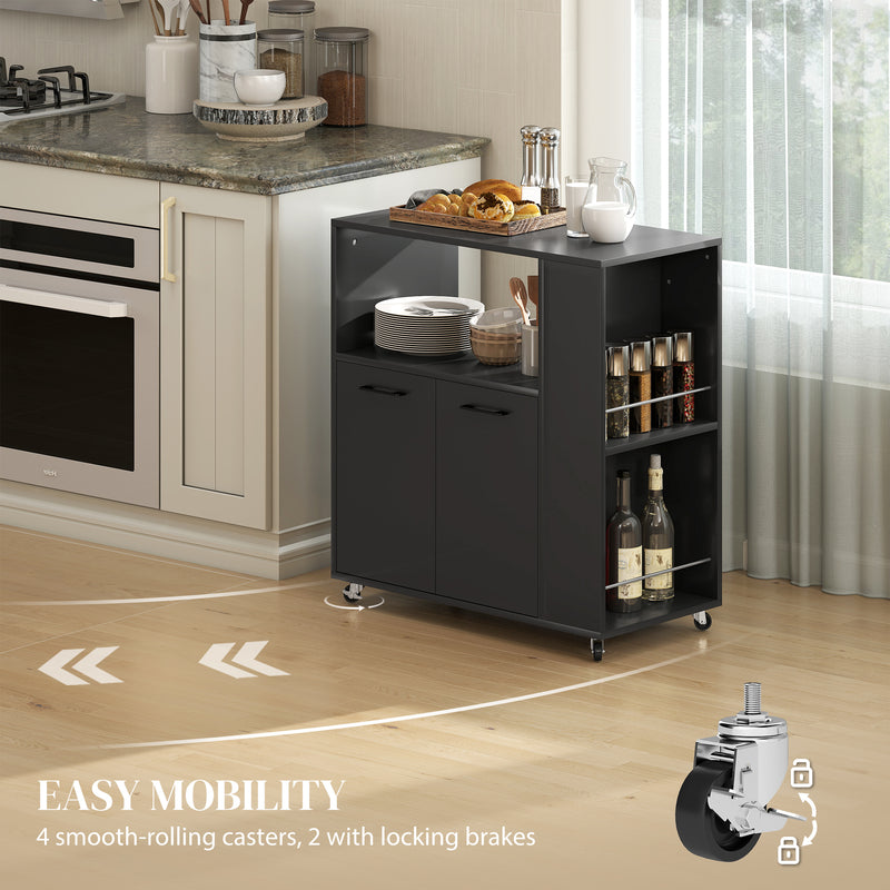Kitchen Island Trolley with Storage and Wheels for Easy Meal Prep Black