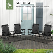 4 Piece Black Folding Garden Chair Set with Armrests for Camping Beach or Patio Use