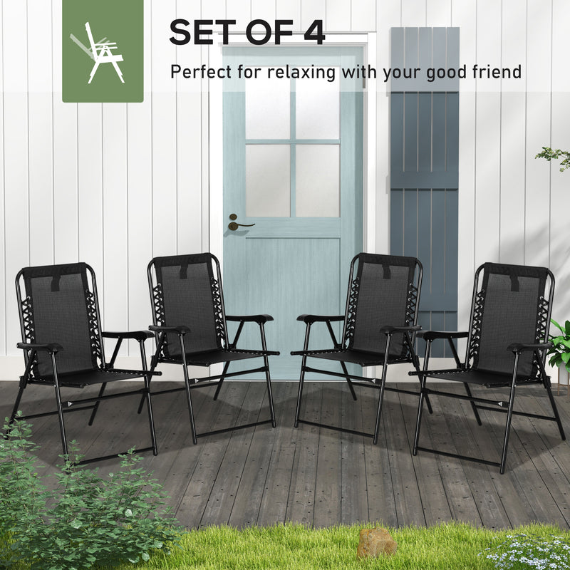 4 Piece Black Folding Garden Chair Set with Armrests for Camping Beach or Patio Use