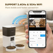 Automatic Cat Feeder for Two Cats with App Control and Camera for Scheduled Feeding White AOSOM