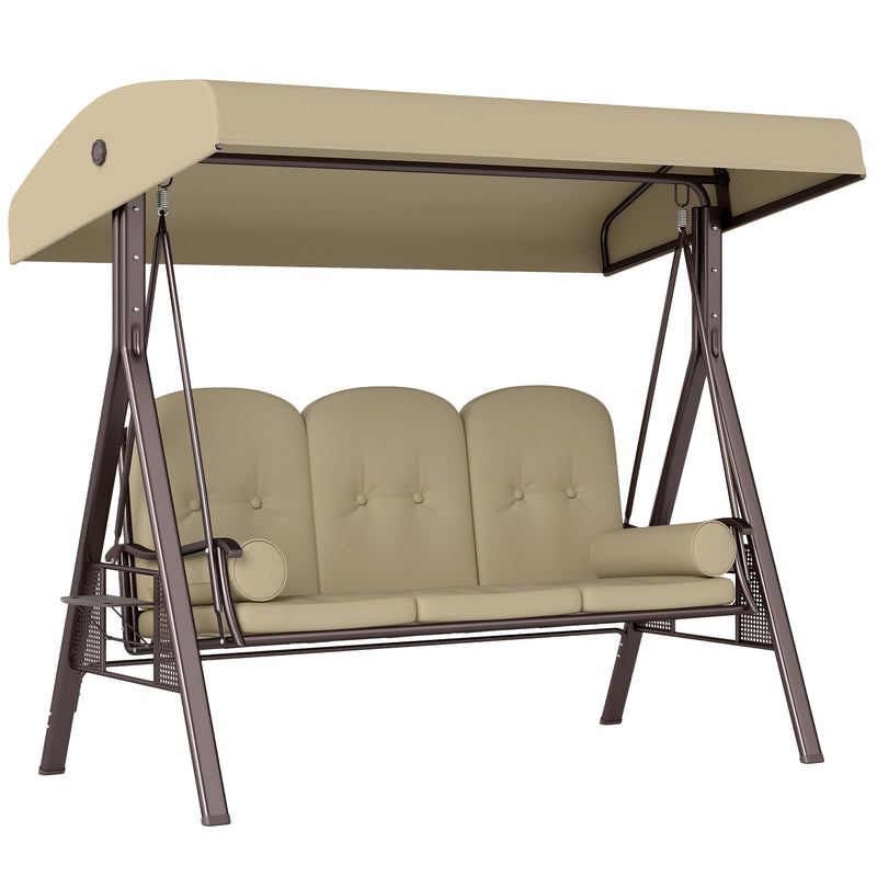 Patio Swing - 3 Seater Garden Swing Chair With Tilting Canopy For Patio Or Lawn Relaxing, Brown