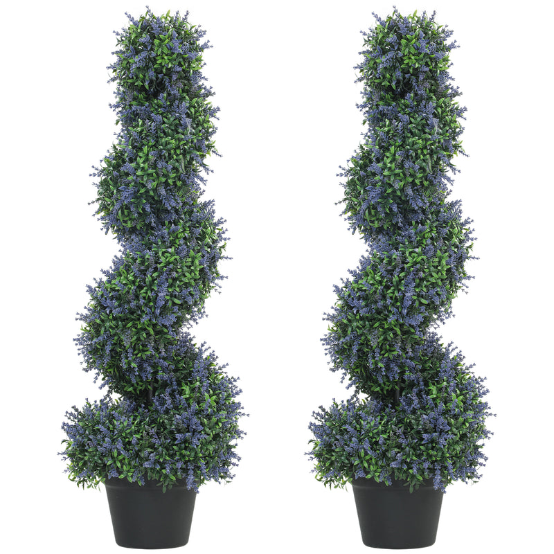 Artificial Lavender Topiary Trees Set of 2 for Easy Year Round Home or Garden Colour Purple AOSOM