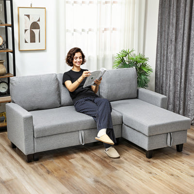 Grey 3 Seater Sofa Bed With Chaise Hidden Storage Space Ideal For Guest Rooms