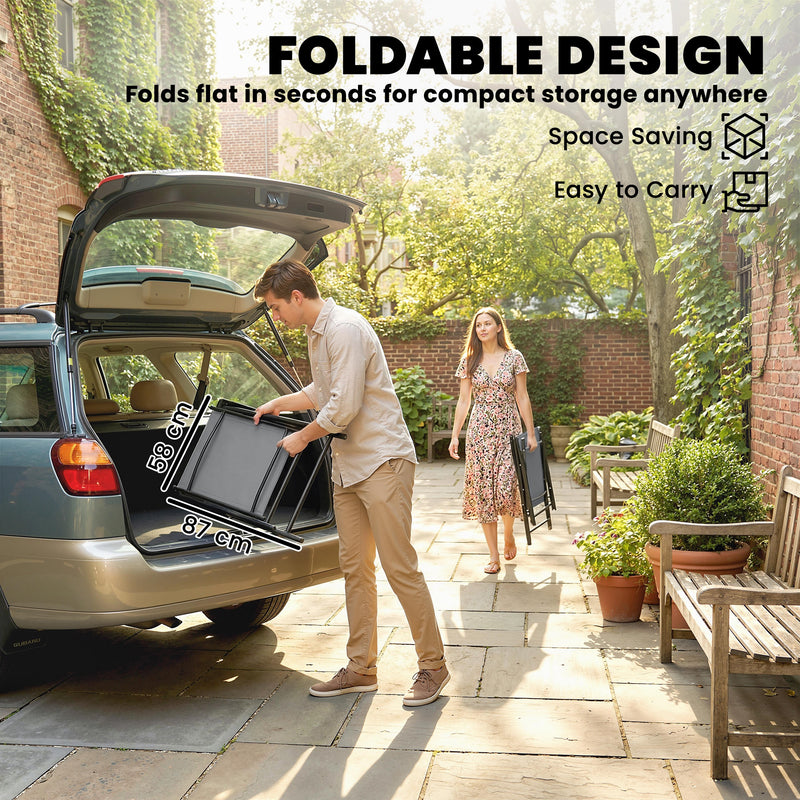 Folding Garden Chairs Set of 2 for Easy Outdoor Seating with High Back Light Grey