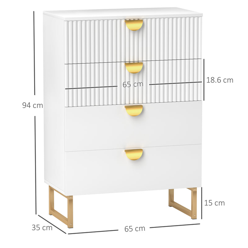 White Chest of Four Drawers With With Gold Legs Elegant Bedroom Storage Unit by HOMCOM
