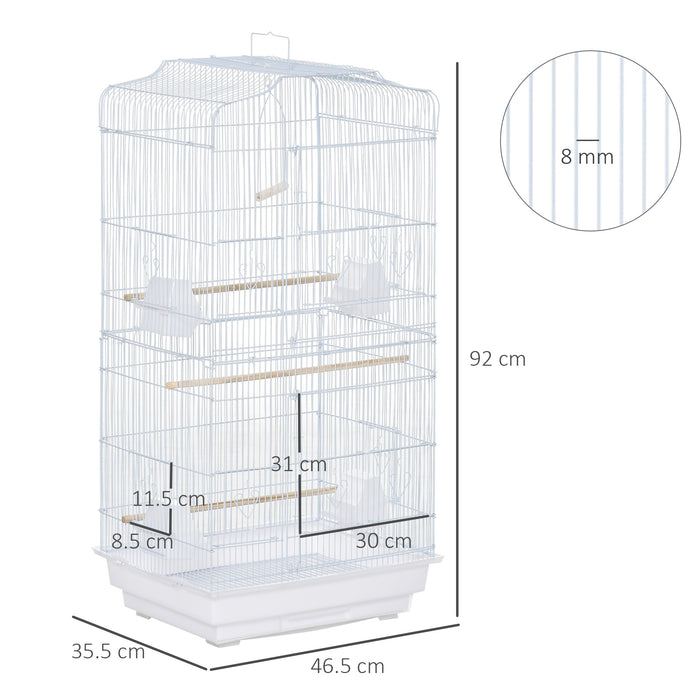 Large White Metal Bird Cage with Perches Swing and Bowls for Budgies and Parakeets by PawHut