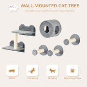 5 Piece Wall Mounted Cat Furniture Set With Perch and Scratching Post Grey AOSOM