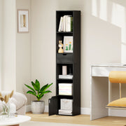Tall Narrow 6 Tier Bookcase with Drawer and Cupboard for Home Storage Black AOSOM