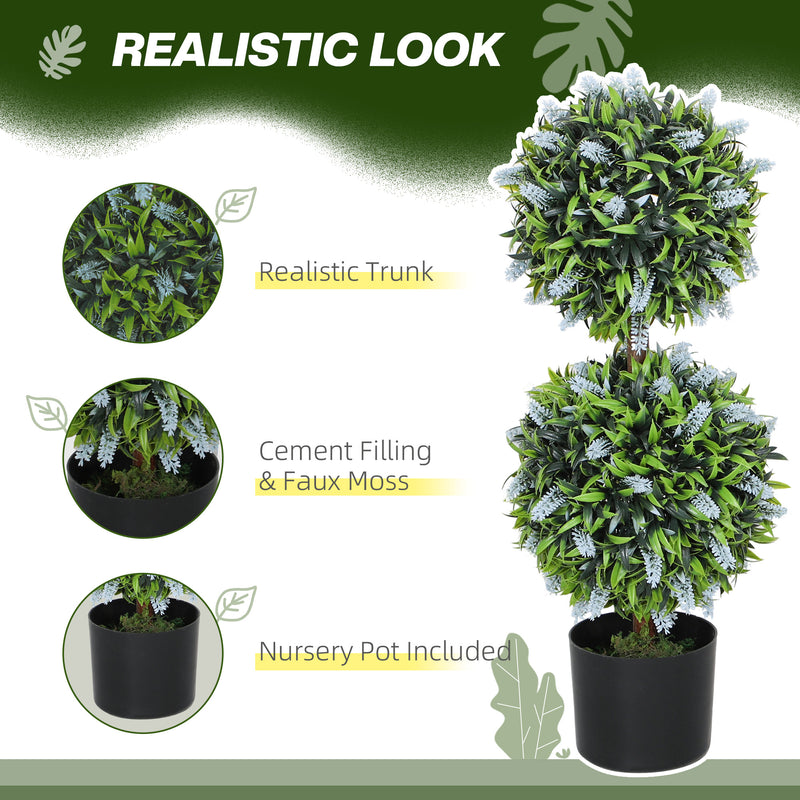 Set of 2 Artificial Ball Trees with Blue Lavender Flowers in Pots 70cm by HOMCOM