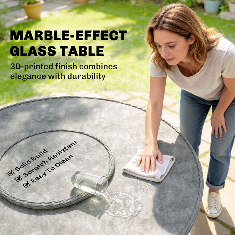 Rattan Garden Dining Set for 6 with Lazy Susan and Cushions for Easy Outdoor Meals Grey