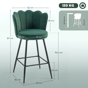 Set of 2 Dark Green Velvet Bar Stools with Swivel Seats and Backrest for Kitchen Counters