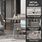 Grey Round 4 Seater Rattan Garden Table with Wood Effect Top for Outdoor Dining 70cm