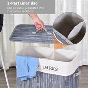 Grey 100L Collapsible Wooden Laundry Basket With Lid And Removable Lining For Storage