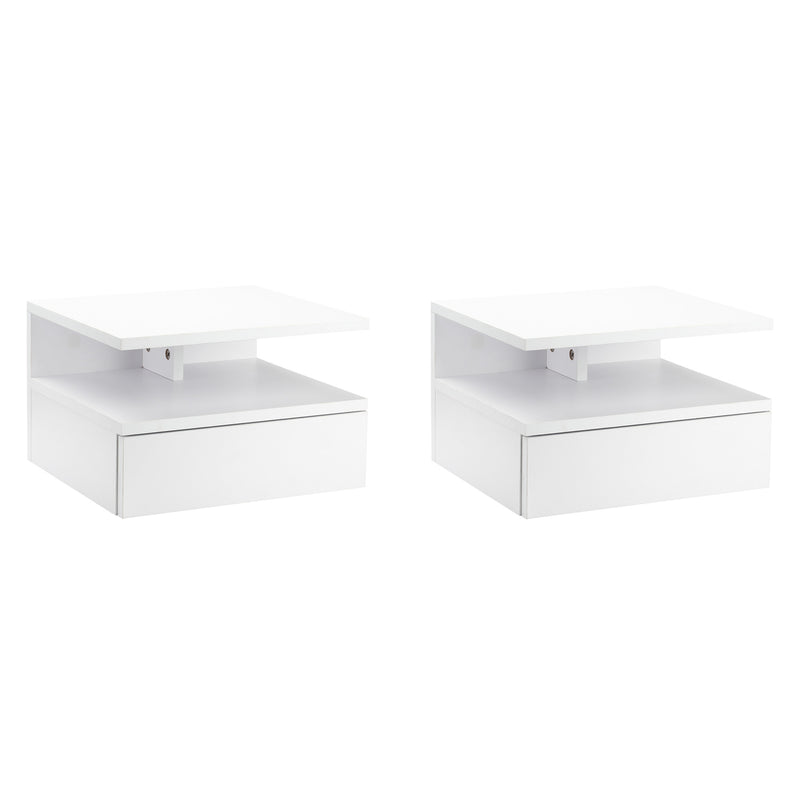 Set of 2 Wall Mounted Bedside Tables with Storage Shelf for Bedroom Space Saving, White