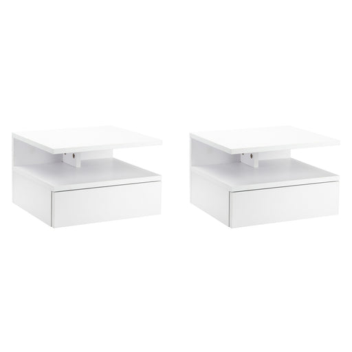 Set of 2 Wall Mounted Bedside Tables with Storage Shelf for Bedroom Space Saving, White