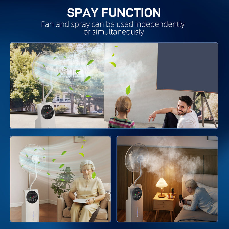Standing Fan With Misting System and Remote Control for Cool Bug-Free Home White AOSOM