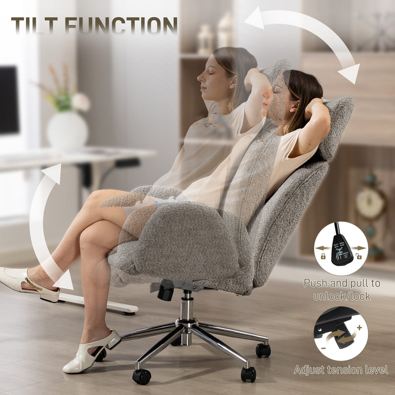 Ergonomic Office Chair with Adjustable Headrest and Boucle Fabric for Home Working Charcoal Grey AOSOM