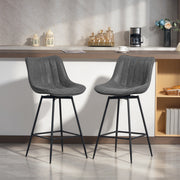 Set of 2 Faux Leather Swivel Bar Stools with Adjustable Height for Kitchen Island Grey