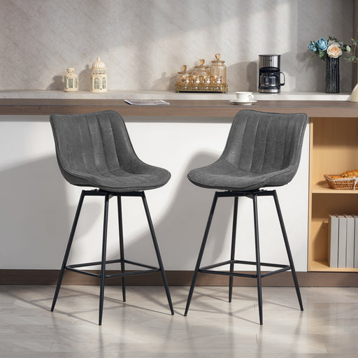 Set of 2 Faux Leather Swivel Bar Stools with Adjustable Height for Kitchen Island Grey