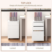 3 Drawer Steel Filing Cabinet with Lock Pencil Tray and Wheels for Home Office Use White