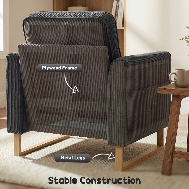 Armchair for Everyday Relaxation with Thick Cushion and Corduroy Upholstery Dark Grey AOSOM