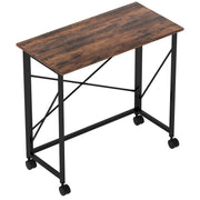 Industrial 80 cm Folding Desk on Wheels Compact Space Saving Design for Home Office