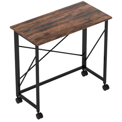 Industrial 80 cm Folding Desk on Wheels Compact Space Saving Design for Home Office