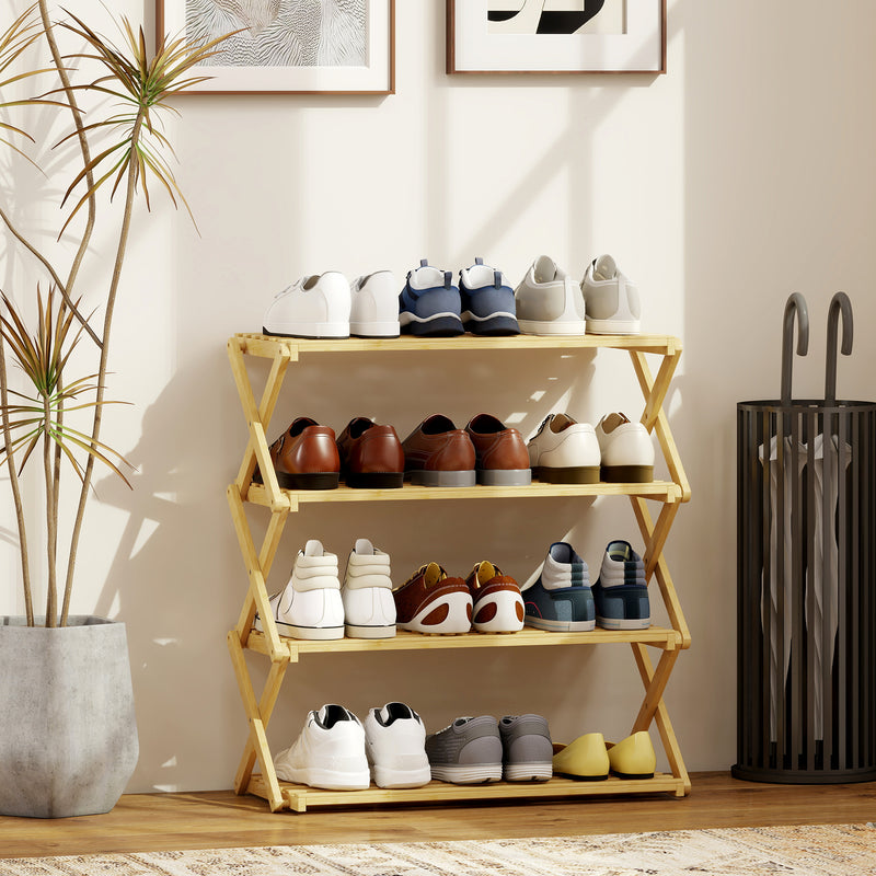 4 Tier Bamboo Shoe Rack Freestanding Storage Shelf No Assembly Required Natural AOSOM