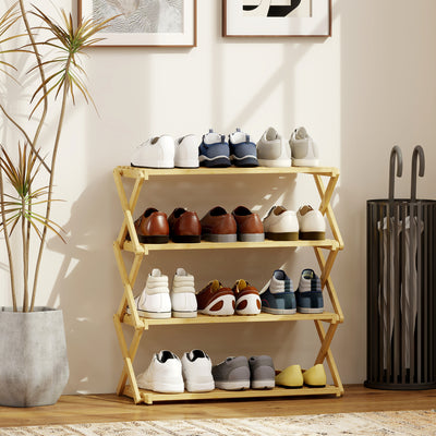 4 Tier Bamboo Shoe Rack Freestanding Storage Shelf No Assembly Required Natural AOSOM
