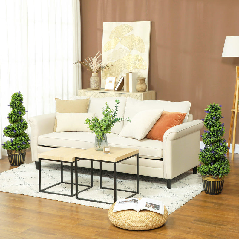 Set of 2 Artificial Boxwood Spiral Topiary Trees with Lavender in Pots 90cm for Indoor Outdoor Decor