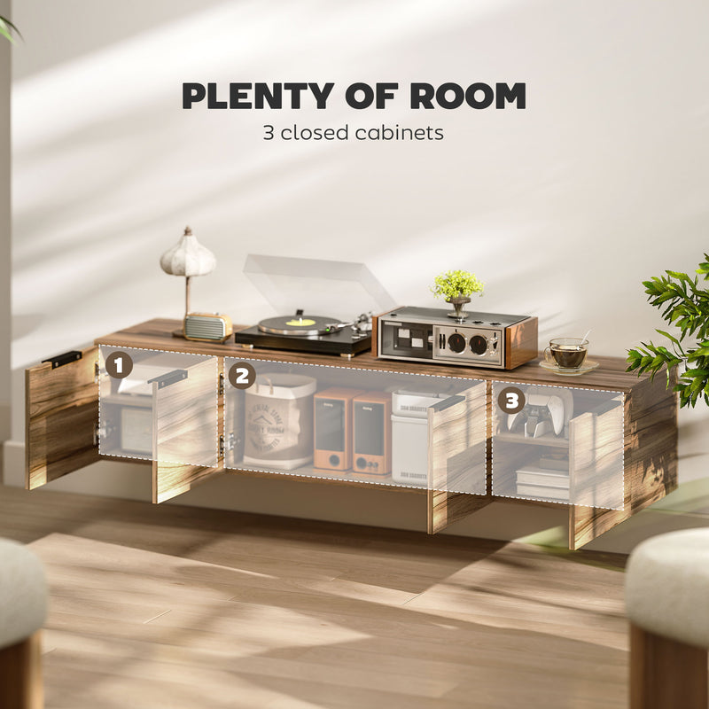 Wall Mounted TV Unit with Shelves and Storage for Living Room Entertainment, Rustic Brown