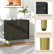 Art Deco Style Sideboard with Adjustable Shelf Ideal for Dining or Living Room Black Gold